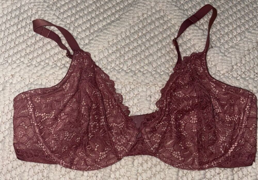 NWOT Soma Unlined Plunge Maroonish Pink Lace Bra Size 38DD